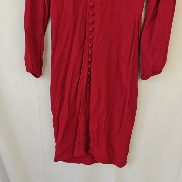 Reformation Mini Dress Slit Button Up Long Sleeve Deep V In Red Size 4 Women's - Picture 3 of 13